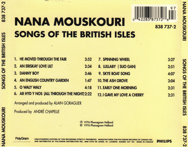 Nana Mouskouri - Songs Of The British Isles | Very Good Plus (VG+) Near Mint (NM) - WORLD / USED *VERY GOOD+/CD*