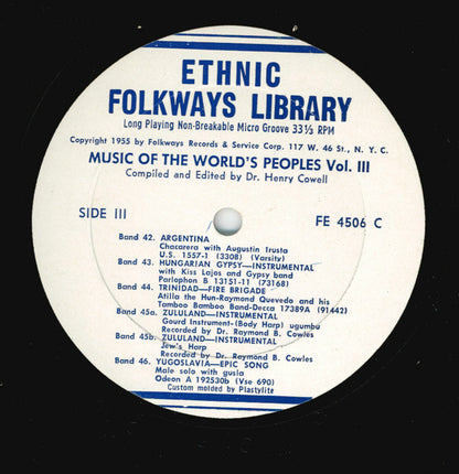 Various - Music Of The World's Peoples, Volume Three *RECORD 2 ONLY* | Very Good (VG) Generic - WORLD / USED *VERY GOOD*